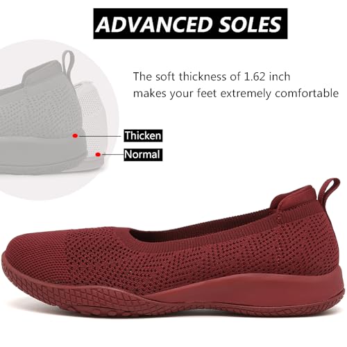 Image of LEDINEY Women's Flats Slip On Go Walk Shoes for Women Comfortable Walking Sneakers Knit Low Wedge Dressy Ballet Shoes Zapatos para Mujer