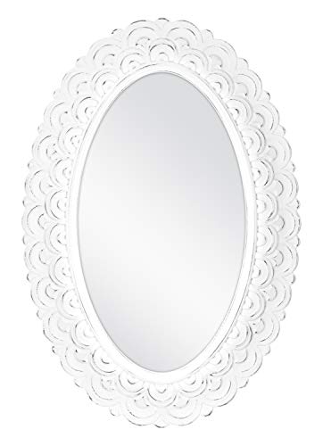 MCS Scalloped Province Oval Wall Mirror, 19x28 Inch Overall Size, Antique White