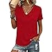 Womens Summer Tops V Neck Short Sleeve T Shirts Dressy Casual Business Outfits Loose Fit Spring Fashion Tee Clothes Red