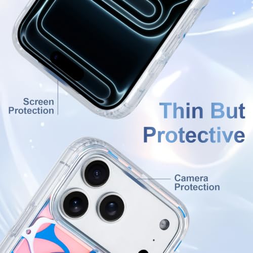 Image of AIGOMARA Cute Case for iPhone 17 Pro Case for Women Girls [Compatible with Magsafe] Twilight Sea Surface Pattern Design, Clear Aesthetic Summer Magnetic Protective Phone Cover, Iridescent Blue