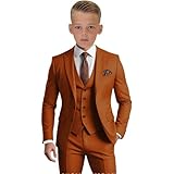 Burnt Orange Suits for Boy Slim Fit Toddler Tuxedo Suit Set for Teen Boys Communion Dress Clothes Kids Wedding Ring Bearer Outfit, 6T