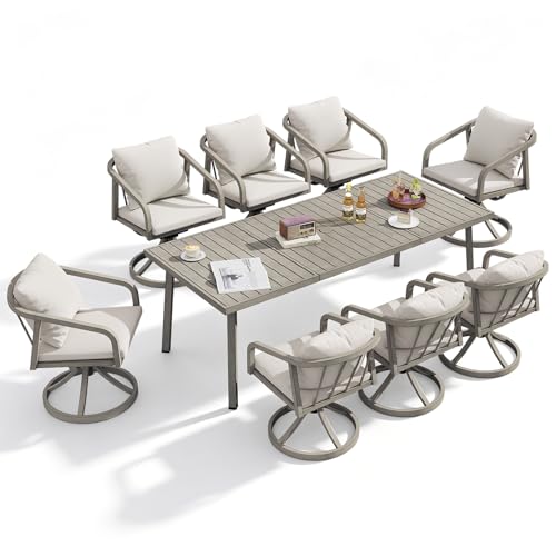 SEEHILL 9-Piece Aluminum Dining Set with Swivel Chairs