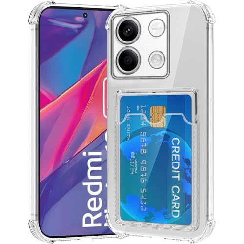 Image of Amazon Basics Premium Shockproof Transparent TPU Back Case Cover with Built-in Slim Card Holder Wallet for Mi Redmi Note 13 5G - Clear