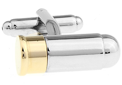 MRCUFF Bullet 2 Two Tone Round Tip Shell Casing Army Police Pair Cufflinks in a Presentation Gift Box & Polishing Cloth