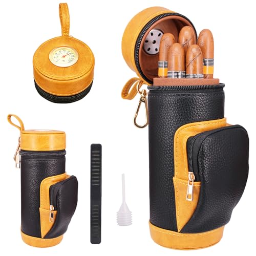 AMANCY Two-tone Cigar Case with Hygrometer, Holds 5 Cigars