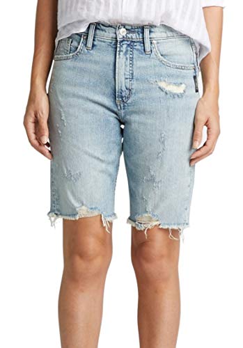 Silver Jeans Co. Women's Frisco High Rise Knee Shorts, Light Vintage, 31W x 9.5L