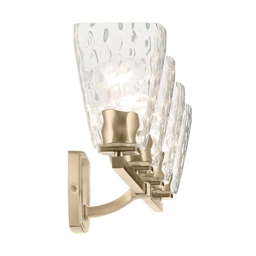 Image of Kichler Marant 4-Light Bathroom Vanity Light Fixture with Clear Water Glass in Champagne Bronze for Over Mirror, Modern Wall Mount Lighting (33.25 inch x 9.5 inch x 6.75 inch), 55217CPZWTR