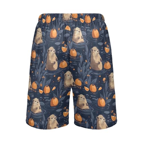 ALAZA Otter Orange Fruit Flower Men's Pajama Shorts Sleepwear Pajama Bottom Lounge Pants Wear with Pocket2