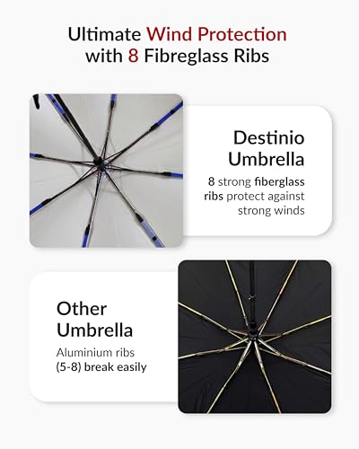 Image of Destinio Umbrella for Man - Large Size, Fully Automatic, Windproof Fibreglass Ribs, UPF 50+ Sun Protection, Premium 210T Pongee, Foldable Travel Umbrella for Rain for Men and Women - 3 fold Compact Easy to Carry (Auto open auto close)