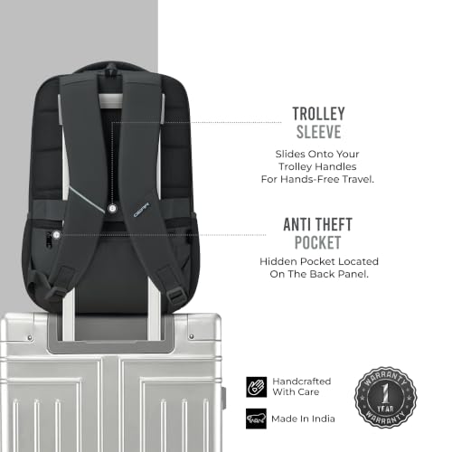 Image of Gear Armour 19 inch /28L Large Faux Leather Anti Theft Water Resistant Laptop Backpack with Raincover | Travel Backpack | Casual Backpack for men /women (Grey)