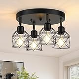 Baocuz 4-Light Kitchen Light Fixtures Ceiling Mount, Adjustable Multi-Directional Black Flush Mount Ceiling Light Fixture, Farmhouse Metal Cage Ceiling Lights for Dining Room Entryway Hallway