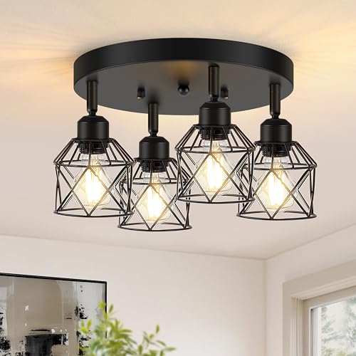 Baocuz 4-Light Kitchen Light Fixtures Ceiling Mount, Adjustable Multi-Directional Black