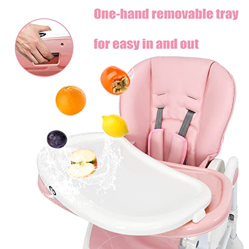 Image of INFANS High Chair with One-Hand Removable Tray, 4 Lockable Wheels & Large Storage Basket - Multi-Adjustable Height, Recline & Footrest, Removable Cushion, Foldable for Baby, Infant Toddler
