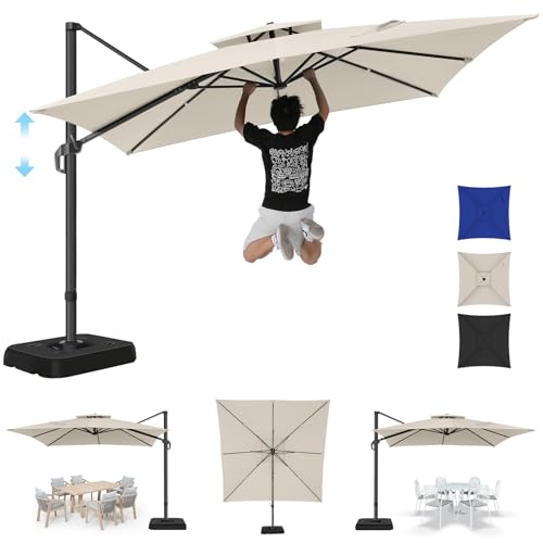 Hoteel 10ft Patio Umbrella Heavy Duty Aluminum Windproof & Shade Provision Outdoor Cantilever Double...