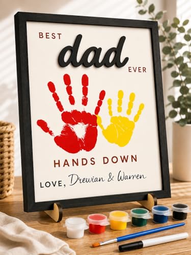 Dad Gifts for Fathers Day - 12 Best Dad Ever Wooden Sign - Personalized DIY Birthday Gift from Daughter/Son/Kids - Best Dad Ever Hands Down for New Dad Stepdad Grandpa