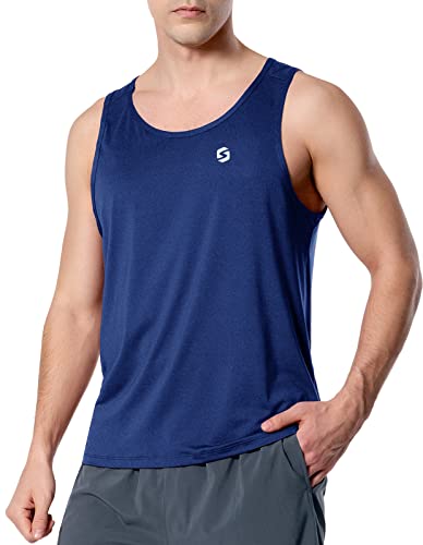 S Spowind Men's Quick Dry Running Tank Top - Athletic Workout Fitness Sleeveless Shirts Blue #TOP3