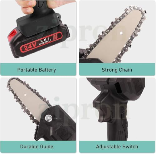 Image of 24V Cordless Rechargeable Chainsaw | 5-Inch Mini Electric Saw | Lightweight One-Hand Operated Battery Powered Cutter for Tree Branch, Wood Cutting & Garden Trimming Tool