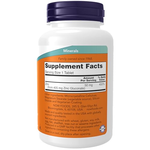 Image of NOW Foods Supplements, Zinc (Zinc Gluconate) 50 mg, Supports Enzyme Functions*, Immune Support*, 250 Tablets (Pack of 2)