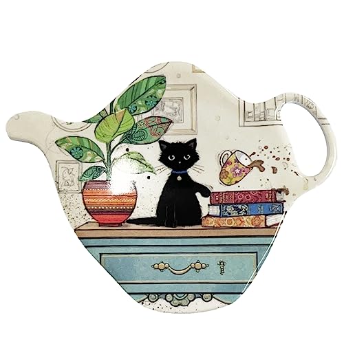 Reposa bolsa de té, diseño de gato en su escritorio de trabajo, melamina de calidad