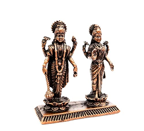 Image of Copper Idols India, 1.9 inches, Handmade Vishnu LakshmiIdol with, 105 Grams, Patina Antique Finish, Pack of 1 Piece