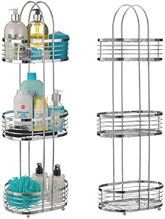 LIVIVO 3 Tier Free / Floor Standing Organiser Chrome Shower Oval Cubicle Toiletry Tidy Bathroom Caddy Storage Shelves Rack