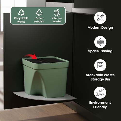 Image of JD FRESH 1 Pcs 10L Dustbin with Lid for Kitchen, Bedroom, Bathroom | Plastic Garbage Bin for Wet & Dry Waste, Food, Biomedical Waste | Multipurpose Trash Can for Home, Office Commercial Use - Green