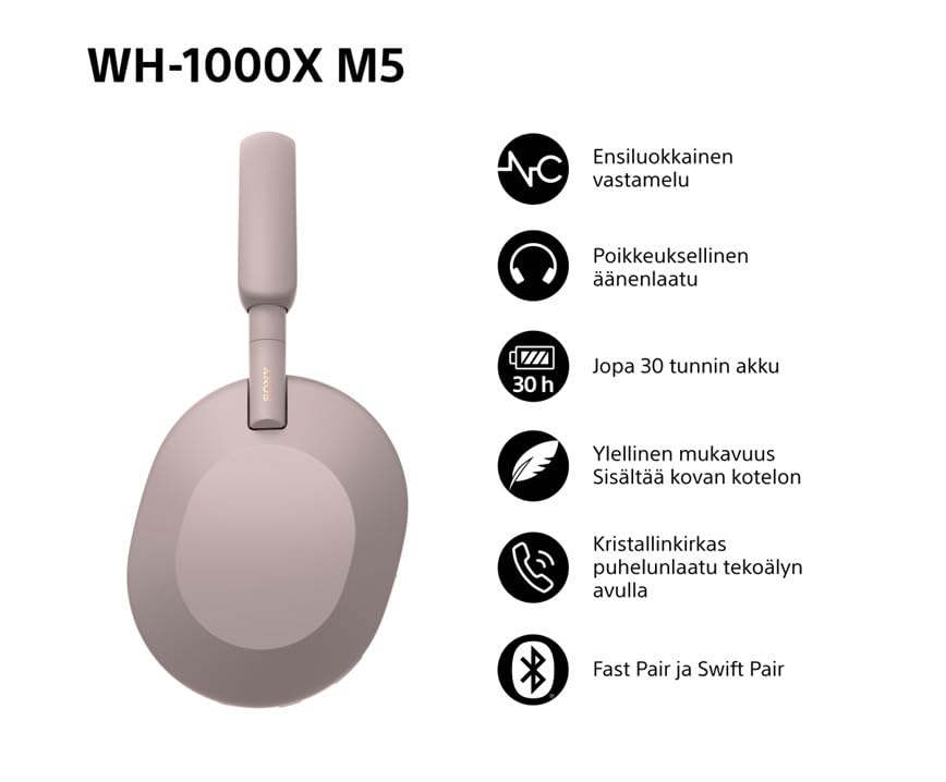 Image of Sony WH-1000XM5 Hard Case Premium Noise Cancelling Wireless Over-Ear Headphones, Bluetooth, Clear Call Quality, Hi-Res Audio, Up to 30hr Battery Life, Includes Hard Case, iOS & Android - Smoky Pink