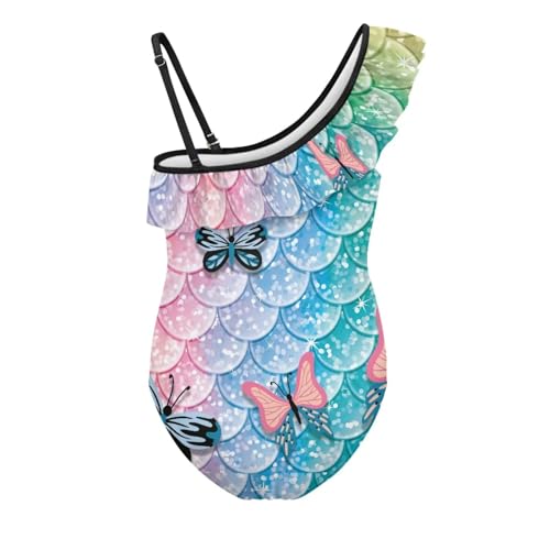 Image of Girls One Piece Bathing Suit,Slim-Fit Ruffle Strap Swimsuit with Adjustable Strap Quick Dry Summer Beach Swim Suit