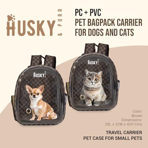 Image of Husky & Purr Cat Bag Carrier Backpack | Dog Carrying Bag | Airline Approved Cat Bag | Transparent Pet Bag for Travel | Pet Bags for Dogs, Cats, Kittens or Puppies | Anti-Scratch Pet Travel Bag