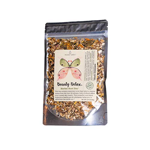Modest Earth Beauty Detox Tea | 100% Organic Glowing Skin Home Routine | Liver Cleansing & Detoxifying Aid | Clear Acne, Natural Wrinkle Remedy | Anti Aging Antioxidant Drink | 20+ Servings (2.97 OZ)