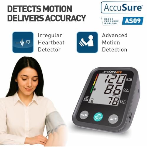 Image of AccuSure AS09 Fully Automatic Digital Blood Pressure Monitor With Large Display, Most Advanced Technology & Accurate Measurement - Arm Circumference (22-36Cm) includes Type-C USB power port, 4-Year Warranty