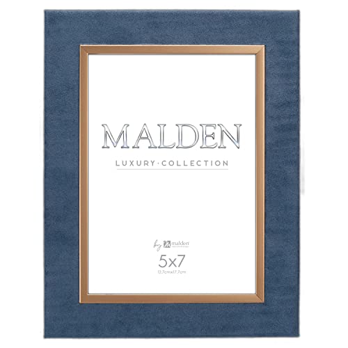 Malden International Designs 5x7 Teal Suede Picture Frame Quality PS Moulding Gold, Blue