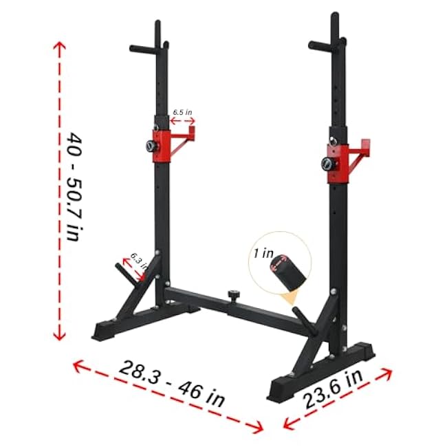 BESTHLS Adjustable Squat Rack Stand with Barbell Rack, Weight Plate Holder, J Hooks,Dip Bar Station for Bench Press Strength Training Max Load 550LBS Suitable for Gym and Home Fitness