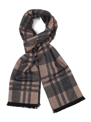 sy soul young Herren Herbst Baumwolle kariert Schal Winter Jungen Warm Lange Scarf mit Luxuriöse eschenkbox(Beige&Grau Plaid)
