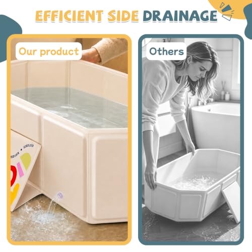 Image of Orzbow Toddler Bathtub with Side Drain Plug, Portable for Travel, White | Collapsible Baby Bath Tub with Non-Slip Base for Kids Infant 12 Months+, Space-Saving, Easy to Clean, Stable & Durable