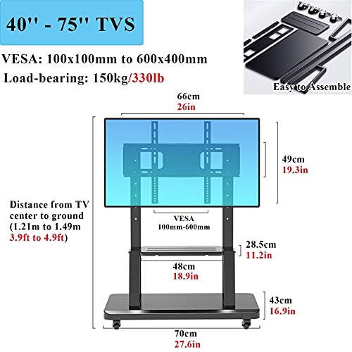 Soporte Móvil para TV de 32 a 75 pulgadas con Ruedas y Estantes Ajustables miniatura 3