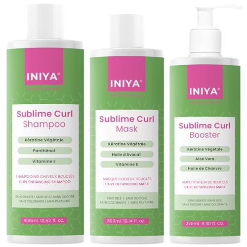 Shampoo per capelli ricci, maschera e amplificatore di riccioli senza solfato e silicone | Iniya Sublime Curl Kit | Shampoo ricci e curl capelli ricci e crespi | Marchio italiano