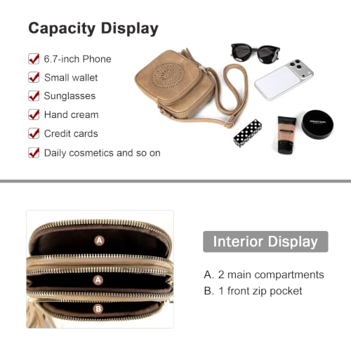 Image of AFKOMST Small Crossbody Phone Purse for Women, Triple-Zip Compartments