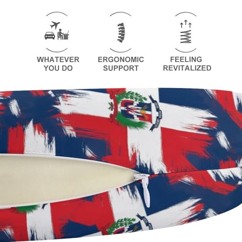 Image of Unisex Travel Neck Pillow Memory Foam U Shaped Cushion Dominican Republic Grunge Flag, Washable Cover for Men Women Airplane Car Home Rest