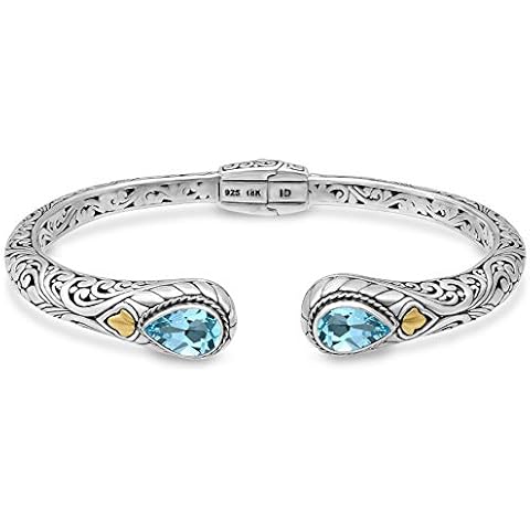 DEVATA Sterling Silver 925 and 18K Gold with Blue Topaz Bali Filigree Cuff Bracelet DHK3595BT (Size M) Cover