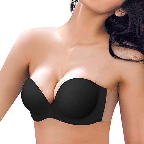 JUST BEHAVIOR Strapless Backless Sticky Invisible Push-up Self Adhesive Bras for Women