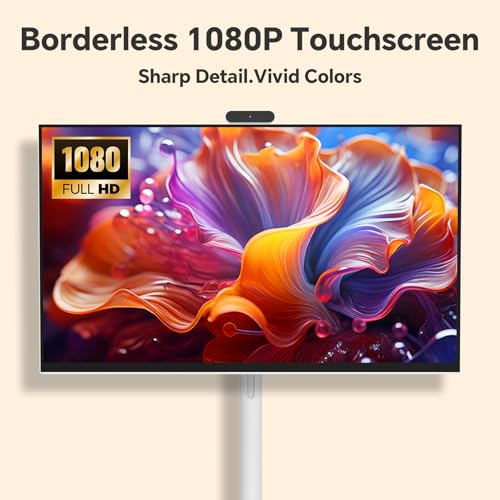 Image of 27 inch FHD Smart Portable TV on Wheels | Anti-Glare Touch Screen Rolling TV, Rechargeable Battery, Full Swivel Rotation, 20W Speakers