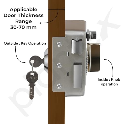 Image of Plantex Heavy Duty Night Latch Door Lock with Key & Knob for Main Door /Twinbolt Lock for Home,Hotel,Office /Deadbolt Lock with 5-Years Warranty (Satin White & Chrome)