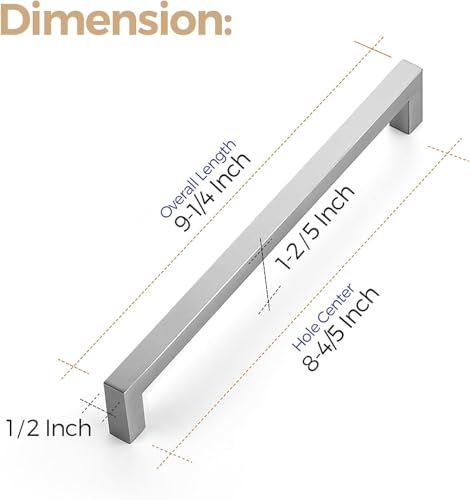 Image of Ravinte 10 Pack 8-4 /5 Inch Square Cabinet Handles - Satin Nickel & Brushed Nickel Drawer Pulls - Kitchen Cabinet Hardware
