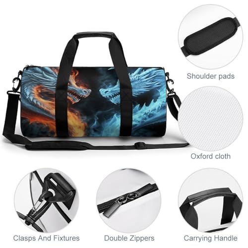 Sac de sport cylindrique imprimé dragons de glace et de feu