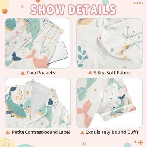 senya Cute Whale on Leaves Satin Summer Pajama Sets Silk Short Sleeve Button Down Sleepwear3