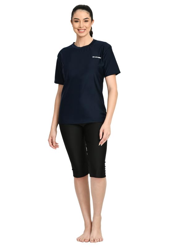 Spandex Swimming Costume for Women I Removable Pads | Poly-Spandex Knee Suit I Half Sleeves I Full Coverage Swim Set