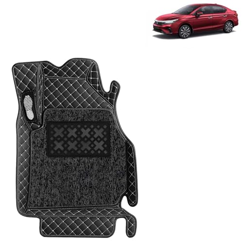 Image of KINGSWAY Accessories Premium 7D Car Floor Mats Only Compatible with Honda City (Automatic Transmission) Year 2023 Onwards, Set of 3 Pcs, 100% Waterproof & Washable 7D Car Foot Mats, Classic Black