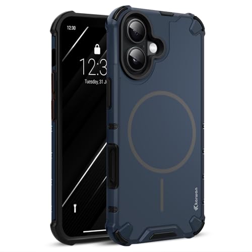 Image of KARWAN Tough Shockproof Back Case Cover Compatible with iPhone 16 Dual Layer Armor Protection with Matt Finish,Edge Guard Bumper Heavy Duty Cover with Magnetic MagEase Wireless Charging(Blue)