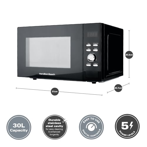 Hamilton Beach Microwave, 30L, 950W, Family-Size, Digital Controls, 8 Pre-Set Programs, 5 Power Levels, Large Capacity, Defrost Function, Child Lock, Black - HB30FUXP04 - Image 9